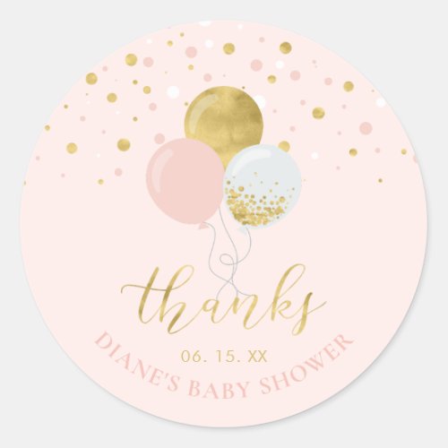 Gold  Pink Balloons  Party Favor Thank you Class Classic Round Sticker