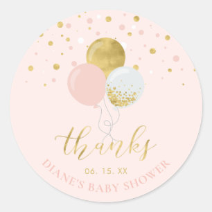 Gold & Pink Balloons Party Favor Thank you Class Classic Round Sticker