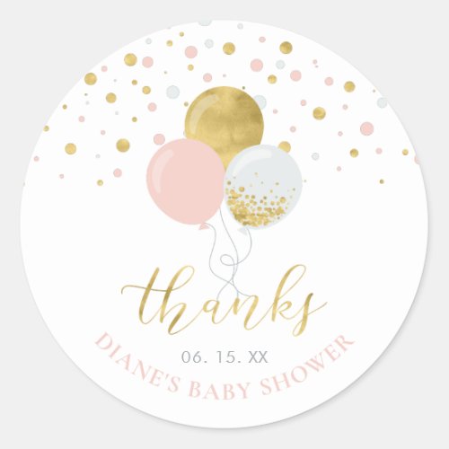 Gold  Pink Balloons  Party Favor Thank you Classic Round Sticker