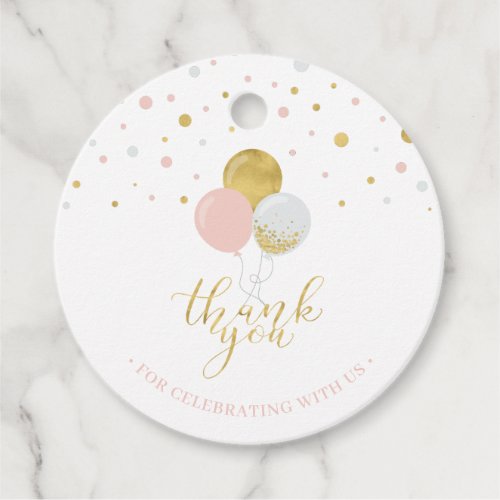 Gold  Pink Balloons  Party Thank you Favor Tag