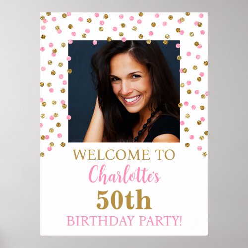 Gold Pink Birthday Party Custom 18x24 Photo Poster