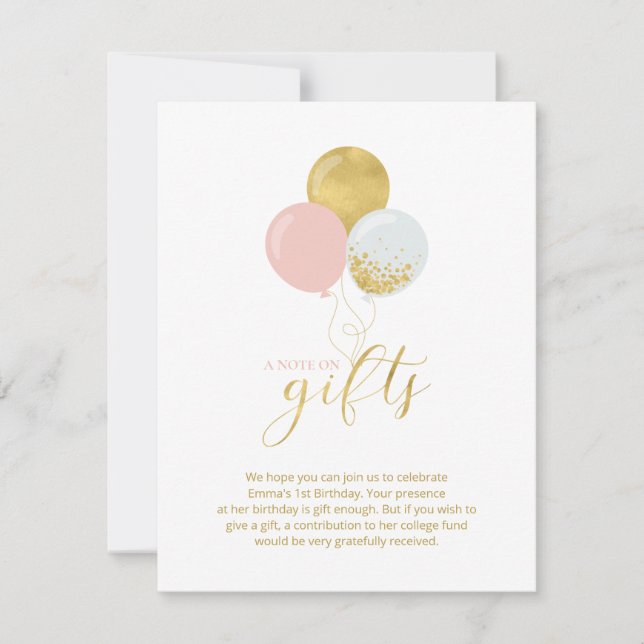Gold & Pink | Birthday Party Gift Enclosure Card (Front)
