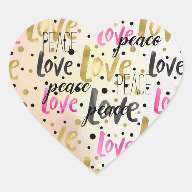 Gold Pink Black Confetti Love Peace Heart Sticker (Front)