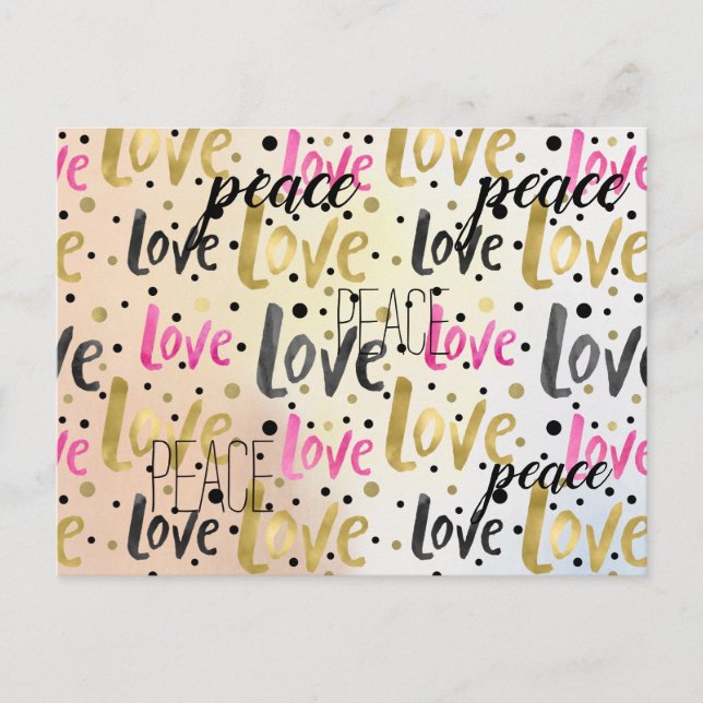 Gold Pink Black Confetti Love Peace Postcard (Front)