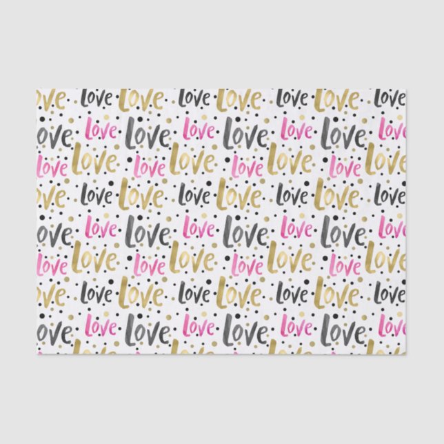 Gold Pink Black Confetti Love Tissue Paper (Front)