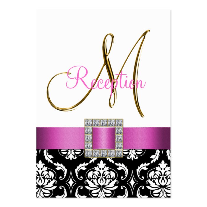 Gold Pink Black Damask Initial Wedding Reception Business Card Templates