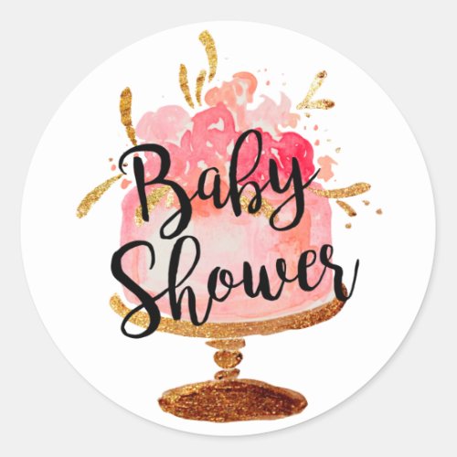 Gold Pink Blossom Cake Baby Shower Sticker