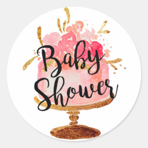 Gold Pink Blossom Cake Baby Shower Sticker