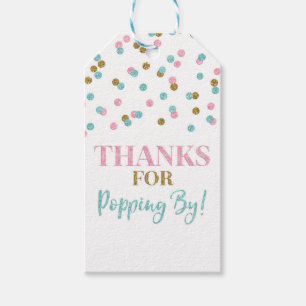 Gold Pink Blue Confetti Thanks for Popping by Gift Tags