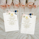 Gold Pink Blue Floral Twins First Holy Communion Acrylic Invitations