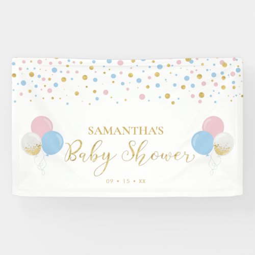 Gold Pink  Blue Gender Reveal Baby Shower Banner