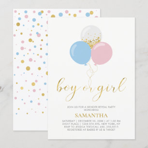Gold, Pink, Blue Gender Reveal Baby Shower Invitation