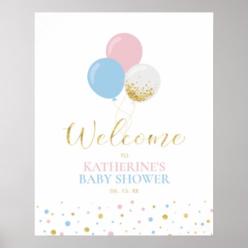 Gold Pink Blue Gender Reveal Baby Shower Welcome Poster
