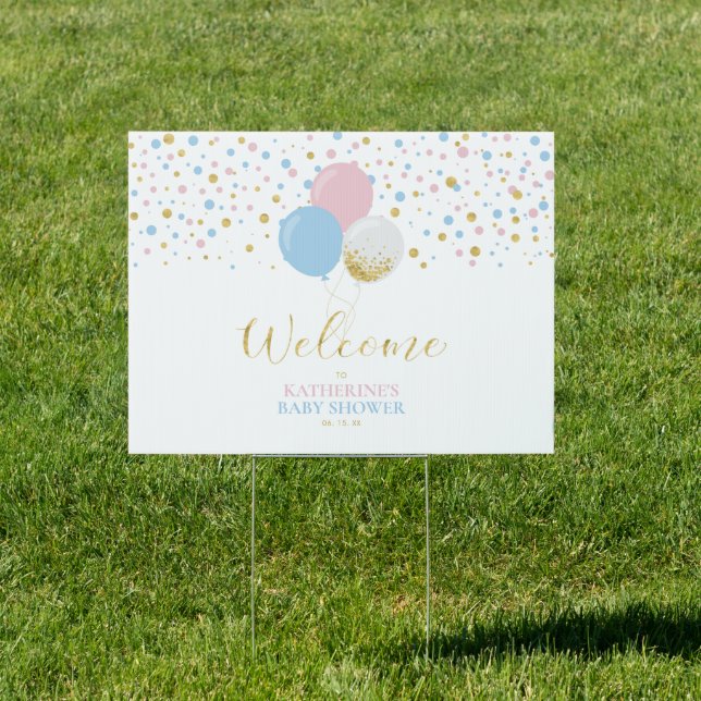 Gold, Pink, Blue Gender Reveal Baby Shower Welcome Sign (Insitu)