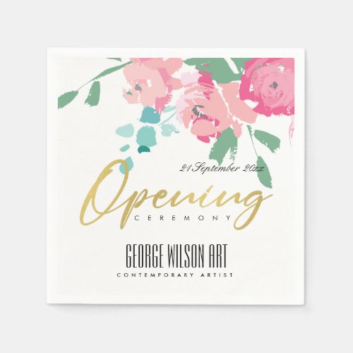 GOLD PINK BLUE PEONY FLORAL GRAND OPENING CEREMONY NAPKINS