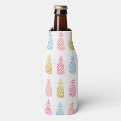 Gold Pink  Blue Tropical Pineapple Pattern Bottle Cooler