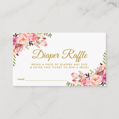 Gold Pink Blush Baby Shower Diaper Raffle Card