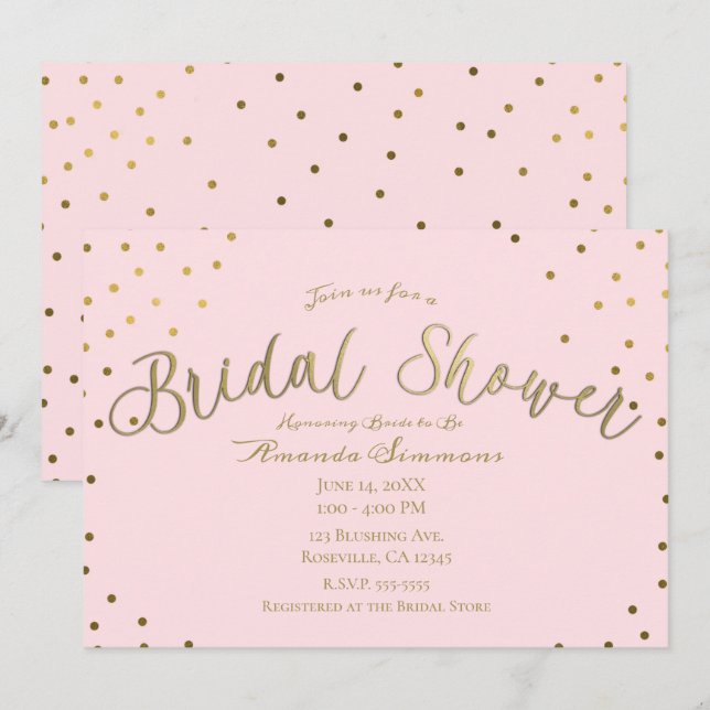 Gold & Pink Blush Modern Glam Bridal Shower Invitation (Front/Back)