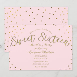 Gold & Pink Blush Modern Sweet 16 Birthday Party Invitation