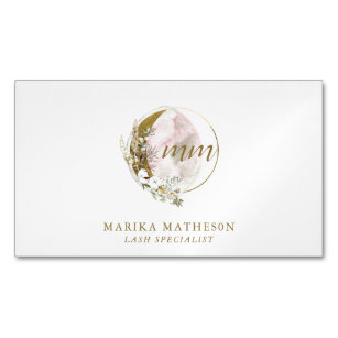 Gold Pink Blush Monogram Watercolor Celestial Business Card Magnet