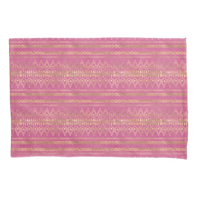 Gold & Pink Bohemian Unicorn Pattern Pillow Case (Front)