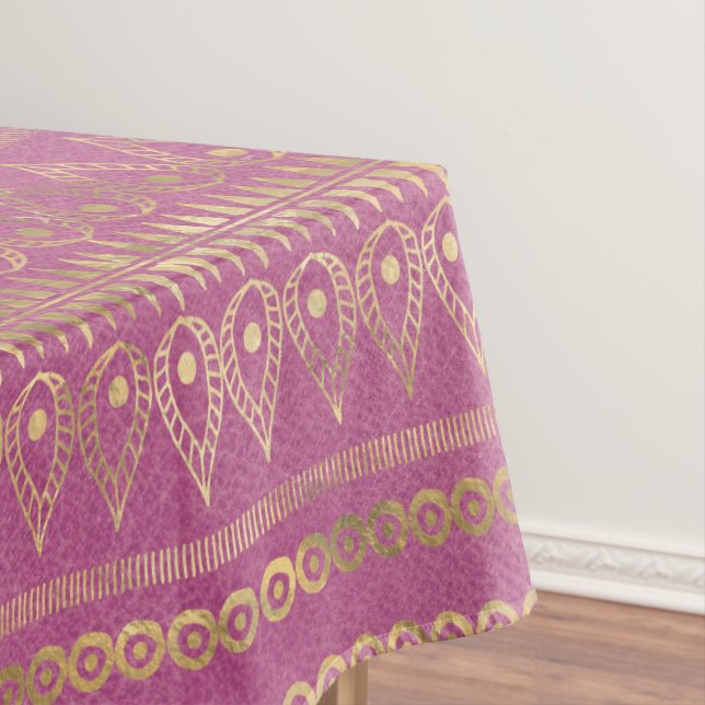 Gold & Pink Bohemian Unicorn Pattern Tablecloth (In Situ)