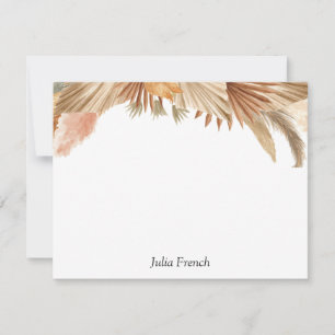 Gold Pink Boho Pampas Grass Flat Note Card