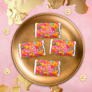 Gold Pink Bright Floral Disco Ball Happy Birthday Hershey's Miniatures