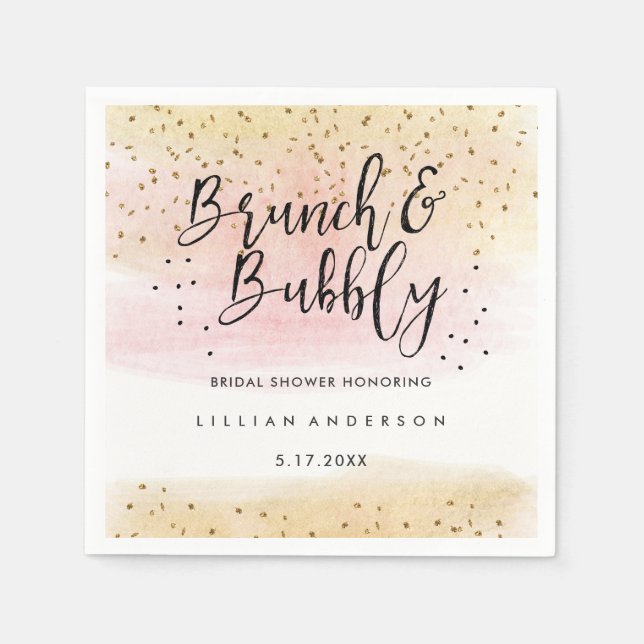 Gold Pink Brunch and Bubbly Bridal Shower Napkin (Front)