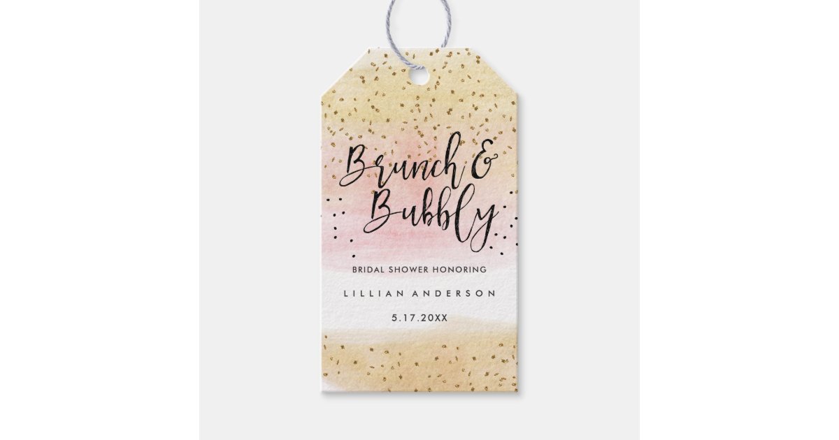 Gold Pink Brunch and Bubbly Bridal Shower Tags | Zazzle