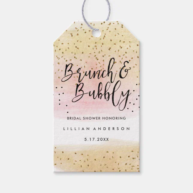 Gold Pink Brunch and Bubbly Bridal Shower Tags | Zazzle