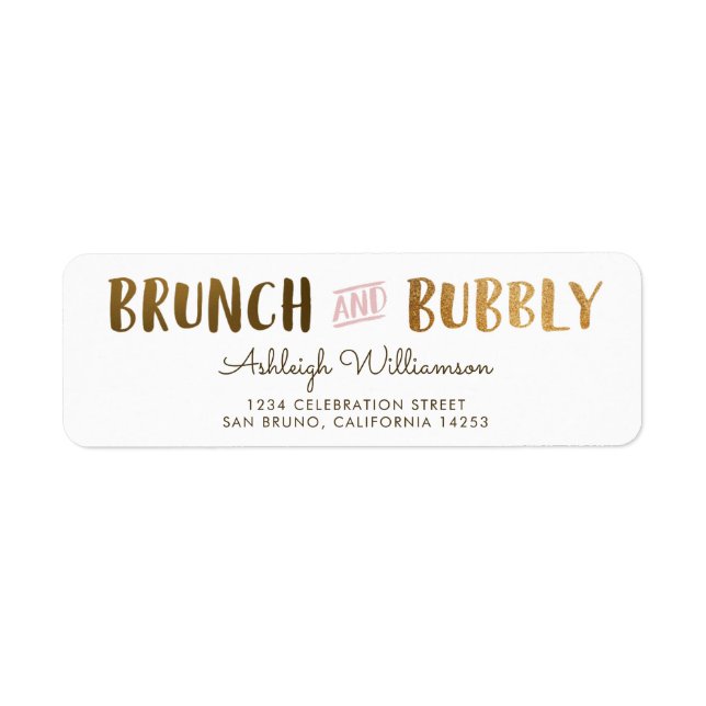 Gold & Pink Brunch & Bubbly Wedding Bridal Shower Label (Front)