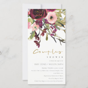 GOLD PINK BURGUNDY ROSE FLORA COUPLE SHOWER INVITE
