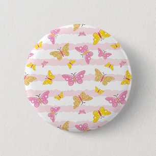 Gold & Pink Butterfly Button