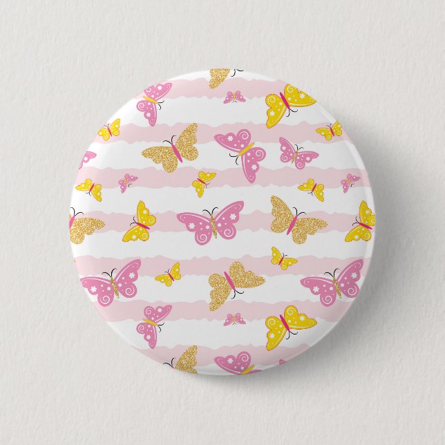 Gold & Pink Butterfly Button (Front)