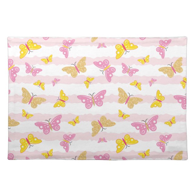 Gold & Pink Butterfly Cloth Placemat (Front)