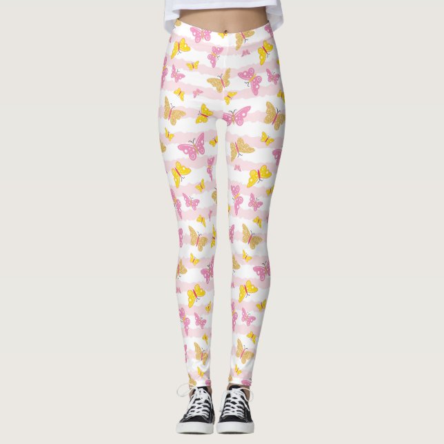 Gold & Pink Butterfly Leggings (Front)