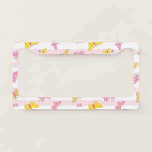 Gold & Pink Butterfly License Plate Frame