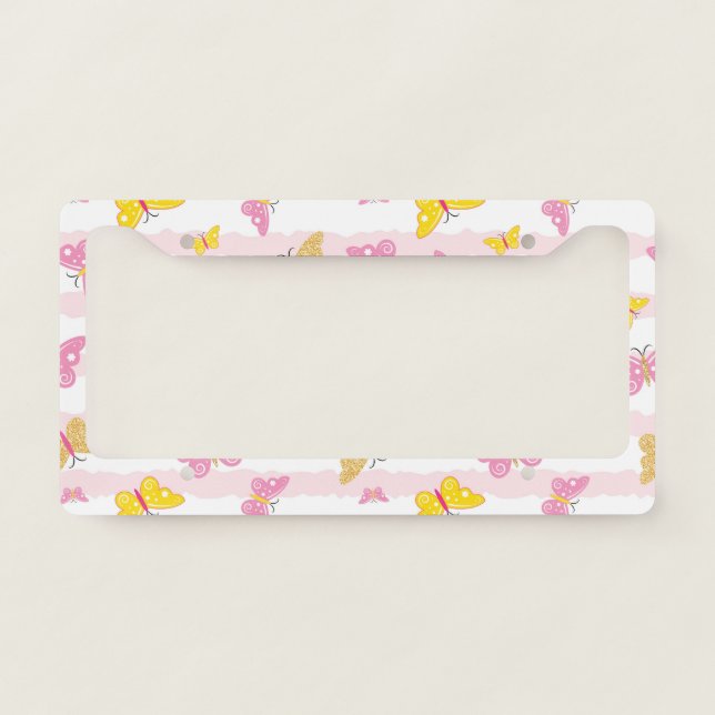 Gold & Pink Butterfly License Plate Frame (Front)