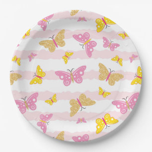 Gold & Pink Butterfly Paper Plates