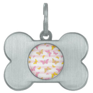 Gold & Pink Butterfly Pet ID Tag