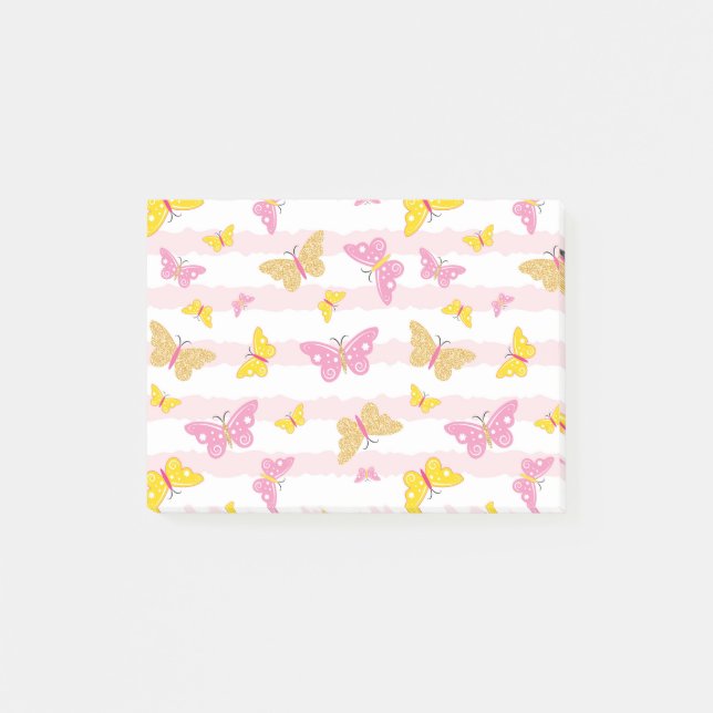 Gold & Pink Butterfly Post-it Notes (Front)