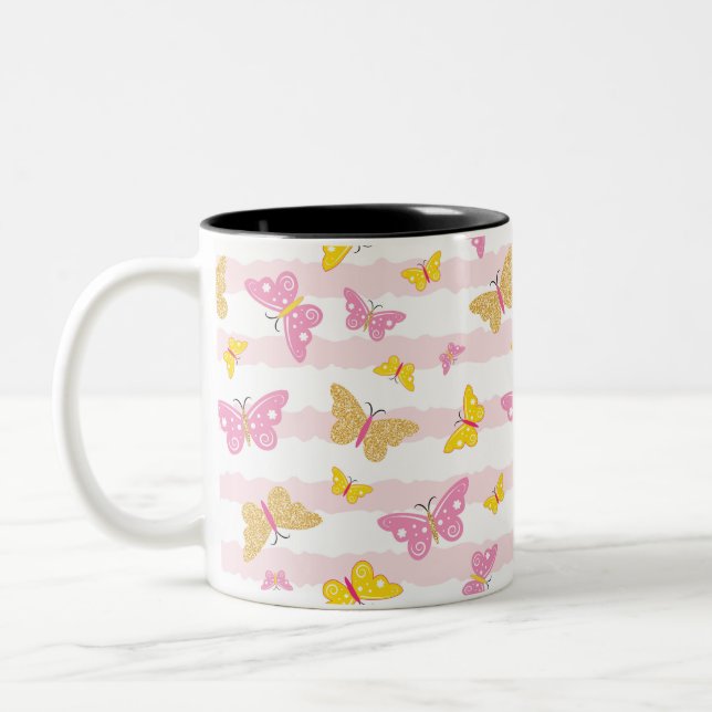 Gold & Pink Butterfly Two-Tone Coffee Mug (Left)