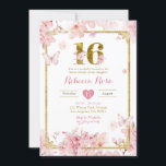 Gold Pink Cherry Blossom Floral Girl Sweet 16 Invitation<br><div class="desc">Gold Pink Cherry Blossom Floral Girl Royal Sweet 16 Birthday Invitation</div>