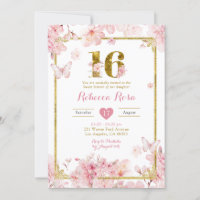 Gold Pink Cherry Blossom Floral Girl Sweet 16