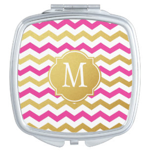 Gold & Pink Chevron Monogram Vanity Mirror
