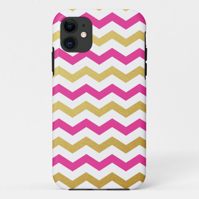 Gold & Pink Chevron Pattern iPhone Case (Back)