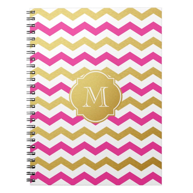 Gold & Pink Chevron Pattern Monogram Notebook (Front)