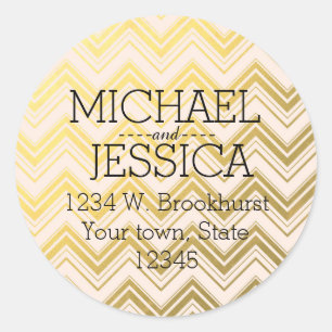 Gold Pink Chevron Personalized address Classic Round Sticker