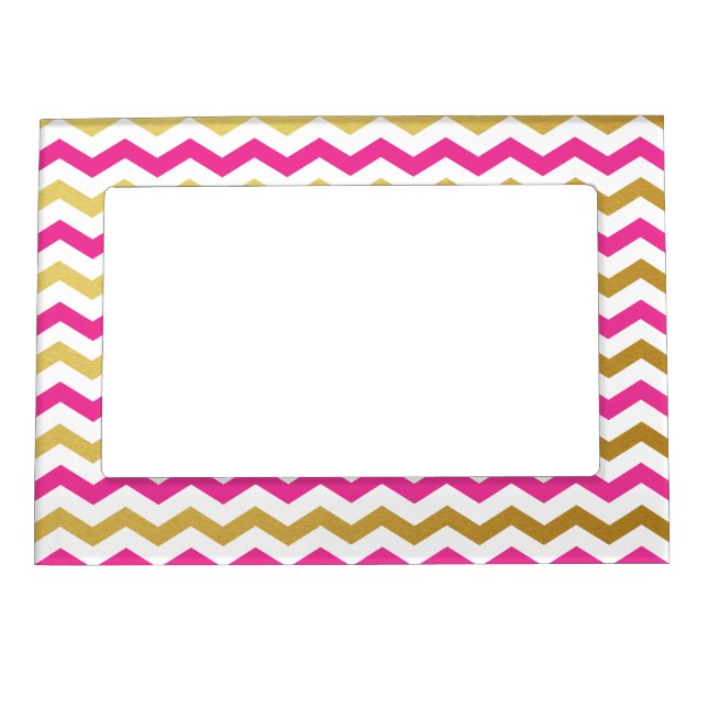 Gold & Pink Chevron Picture Frame Magnet (Front)